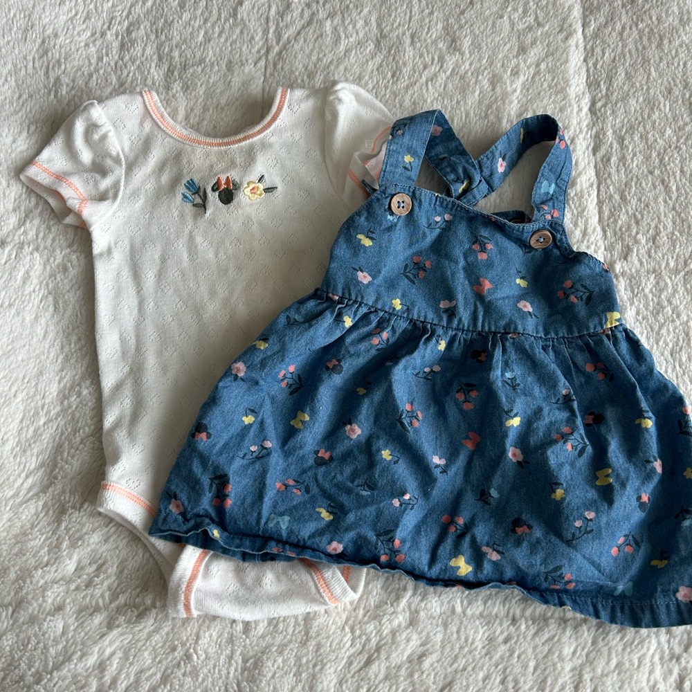 6-9 month Disney baby girl matching floral Minnie Mouse set